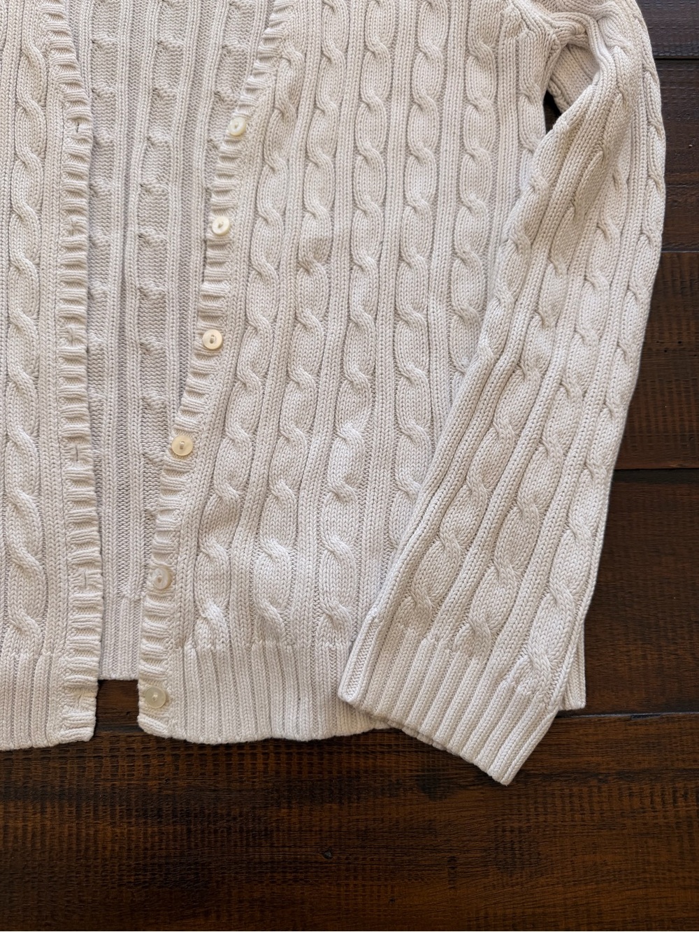 Lands' End Cream Cable‑Knit Button‑Front Cardigan - Picture 5 of 7